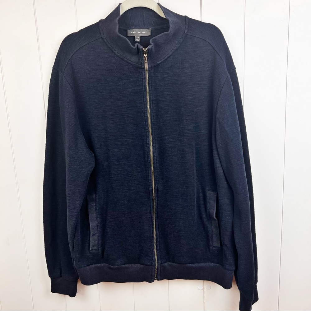 Robert Barakett Full Zip Lightweight Sweater Navy Mens Size 2XL Ribbed Trim